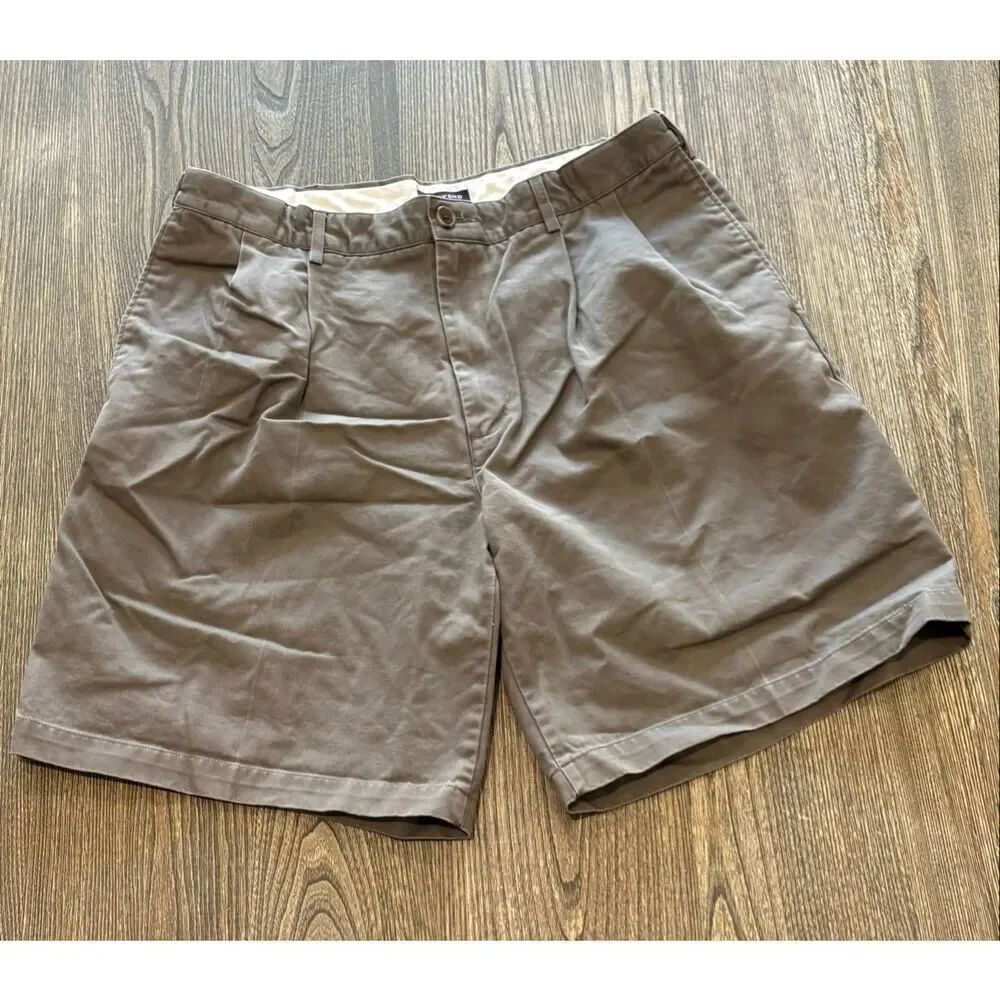 Lands' End Mens Chino Shorts Mid Rise Flat Front Traditional Fit Gray Size 36